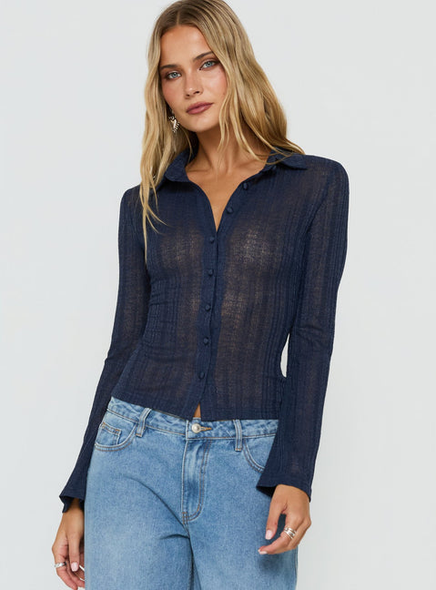 When You Sleep Long Sleeve Top Navy