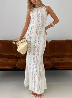 Laurenza Sheer Lace Maxi Dress Off White