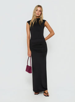 Noemmi High Neck Ruched Maxi Dress Black