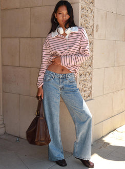 front view of model wearing Princess Polly Shima Low Rise Straight Leg Jeans Light Wash Low Rise Jeans Jeans 