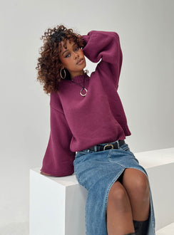 front view of model wearing Princess Polly Harmony Balloon Sleeve Knit Sweater Burgundy Jumpers 