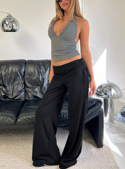 Showcasing the Daily Define Ruched Tie Side Pants Black in womens-regular-pants with high-rise waist front view of model wearing