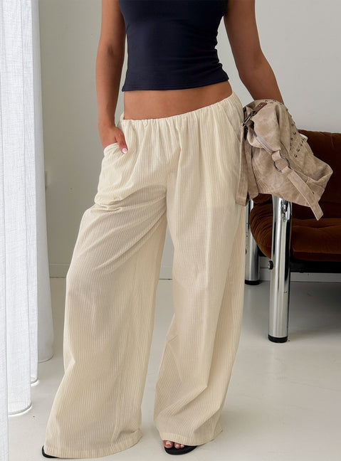back view of model wearing Princess Polly Lunea Concealed Waistband Pants Beige Stripe Low Rise Pants Pants 