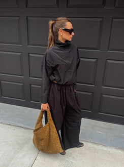 back view of model wearing Princess Polly Tidekiss Pants Noir Mid Rise Pants 