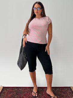 front view of model wearing Princess Polly Cayte Capris Black Curve High Rise Pants 