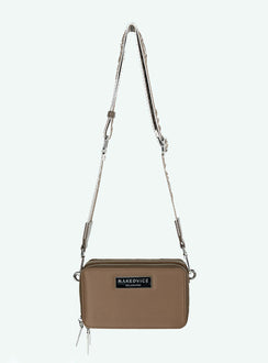Crossbody bag Faux leather trims Adjustable and removable strap Two separate compartments Zip fastening Silver toned hardware Branded plaque at front Flat base