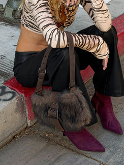 Elliot Faux Fur Shoulder Bag Brown