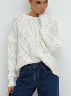 product Canlish Cable Sweater Cream Lower Impact Princess Polly  