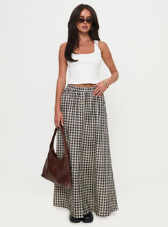   front view of model wearing Princess Polly Cartmel Check Maxi Skirt Black / Cream Maxi Skirts Skirts 