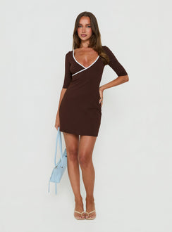 Adalea Wrap 3/4 Sleeve Mini Dress Brown / Blue