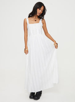 front view of model wearing Princess Polly Lorinda Maxi Dress White Square Neck 