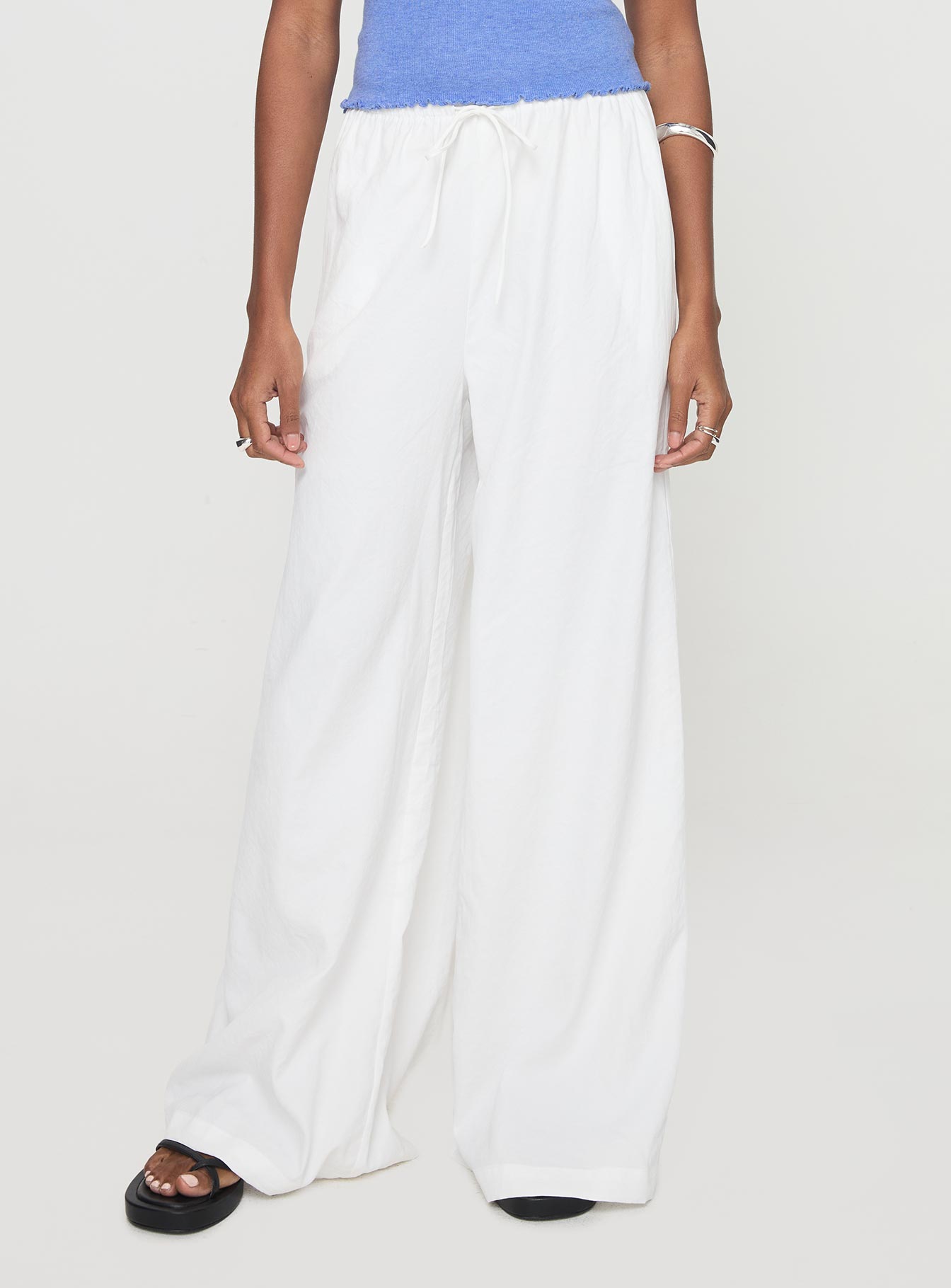 front view of model wearing Princess Polly Barbieri Pants White High Waisted Pants 