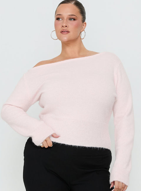 Selbey Fluffy Cinched Waist Off Shoulder Top Pink  Curve