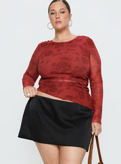   front view of model wearing Princess Polly Nadya Satin Tailored Mini Skirt Black Curve 