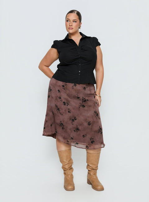   front view of model wearing Princess Polly Moses Midi Skirt Multi Curve Midi Skirts 