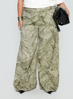 back view of model wearing Princess Polly Mckinley Mid Rise Wide Leg Jeans Camouflage Curve Mid Rise Jeans 