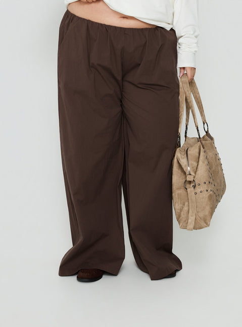 Featuring the Lunea Concealed Waistband Pants Brown Curve in womens regular pants with high-rise styling detail Princess Polly