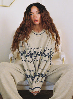 front view of model wearing Princess Polly Alpine Sweater Cream / Blue regular 