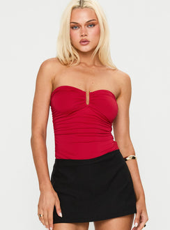 front view of model wearing Princess Polly Spectacle Bodysuit Red Sleeveless Bodysuit 