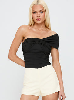 front view of model wearing Princess Polly The Real Thing One Shoulder Bodysuit Black Sleeveless 