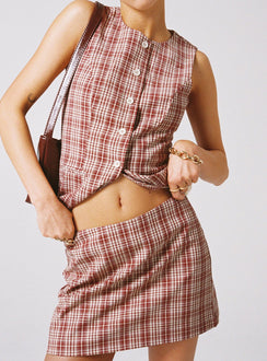 back view of model wearing Princess Polly Theodosia Mini Skirt Red Check Mini Skirts Skirts 