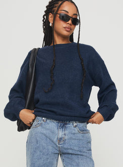 front view of model wearing Princess Polly Ryanna Sweater Navy Cropped 