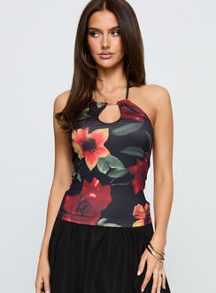 back view of model wearing Princess Polly Inside Jokes Top Floral Multi Sleeveless Crew Neck 
