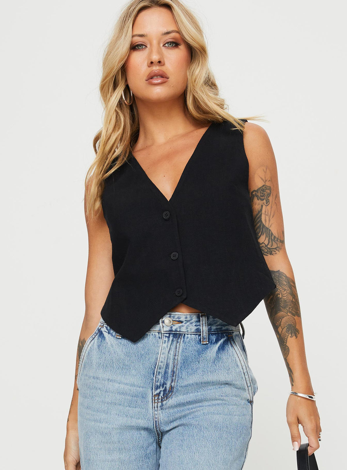product Princess Polly Sleeveless Asymmetric Neckline  Leo Vest Black