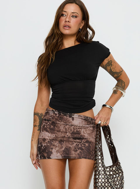   side view of model wearing Princess Polly Laniyah Mini Skirt Animal Multi Mini Skirts 