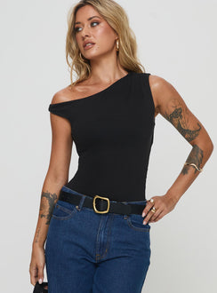 front view of model wearing Princess Polly Miyako Bodysuit Black Tall Sleeveless 