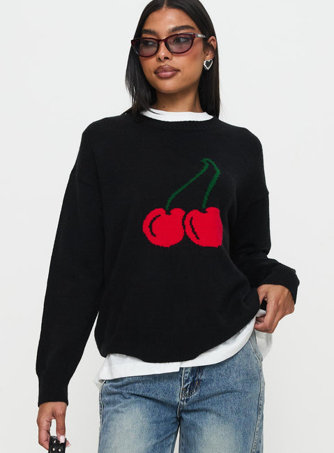 front view of model wearing Princess Polly My Dear Knit Sweater Black Longline Jumpers Jumpers 