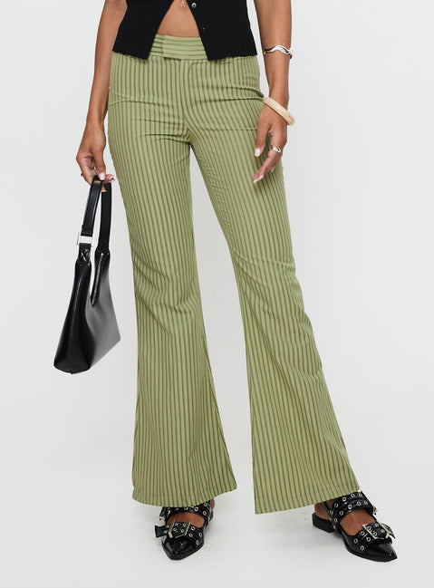 side view of model wearing Princess Polly Jinxed Pant Green Stripe 