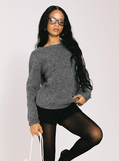 product Princess Polly Abrams Rib Knit Crew Sweater Charcoal Marle regular 