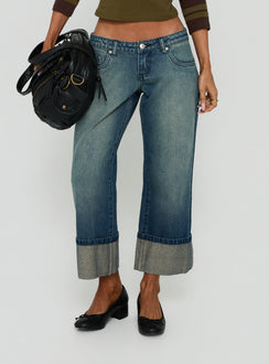 Harrlie Cuffed Cropped Low Rise Jeans Vintage Wash