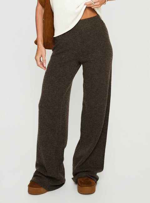 back view of model wearing Princess Polly Karee Knit Pants Brown High Rise Pants 