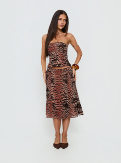   front view of model wearing Princess Polly Tipsy Midi Skirt Animal Multi 