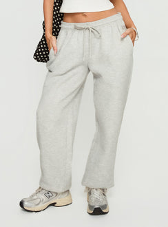 back view of model wearing Princess Polly Caspa Dream Fleece Oversized Ankle Cuff Jogger Grey Marle High Rise Pants 