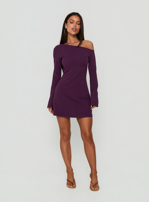 Adrietta Long Sleeve Off Shoulder Mini Dress Plum Noir