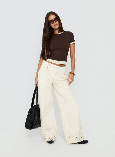 Nikoletta Foldover Jeans Cream / Polka