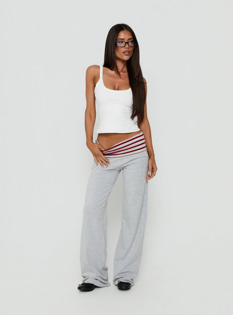Featuring Jetset Pants Grey / Red Stripe womens-regular-pants with mid-rise front view of model wearing