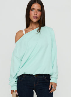 Wellness Off The Shoulder Sweatshirt Turquoise