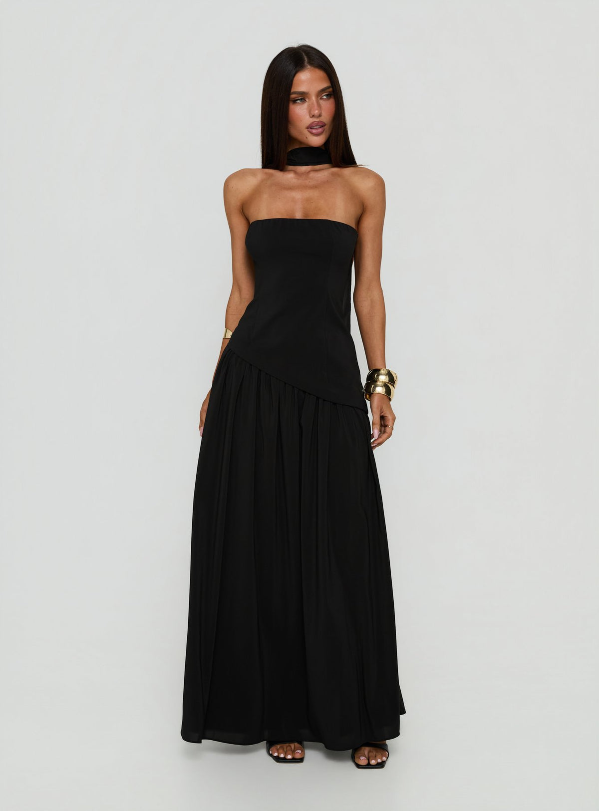 Odela Strapless Drop Waist Maxi Dress Black