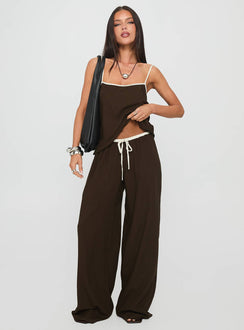 Nolei Contrast Pants Set Chocolate / White