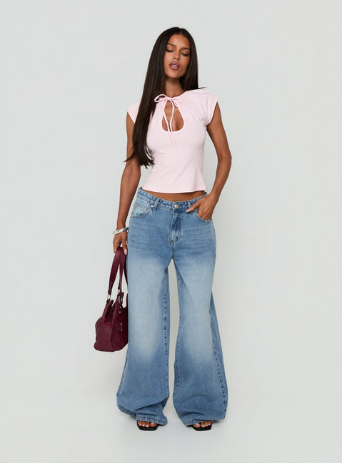 Lokura Low Rise Super Baggy Jeans Vintage Mid Blue Wash