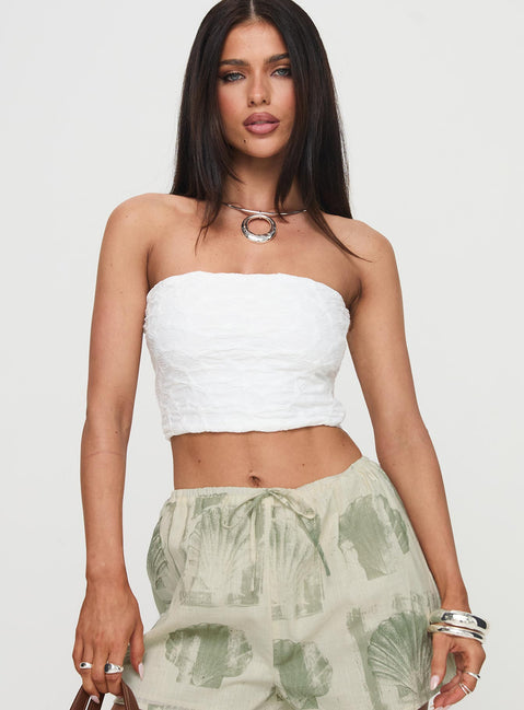 front view of model wearing Princess Polly Fidget Strapless Top White Sleeveless straight 