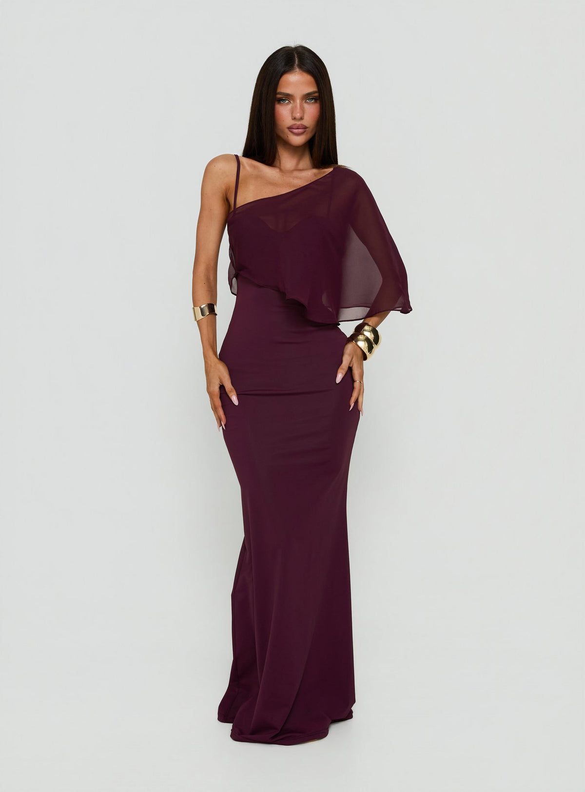 Isebella Sheer Poncho Maxi Dress Mulberry