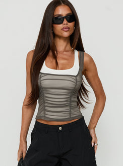 Realiti Sheer Layered Racer Top Grey / White