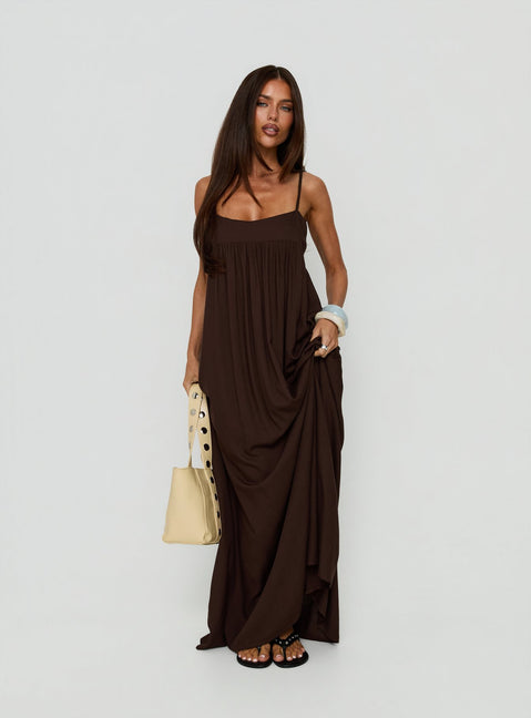 Wildah Linen Smock Maxi Dress Brown