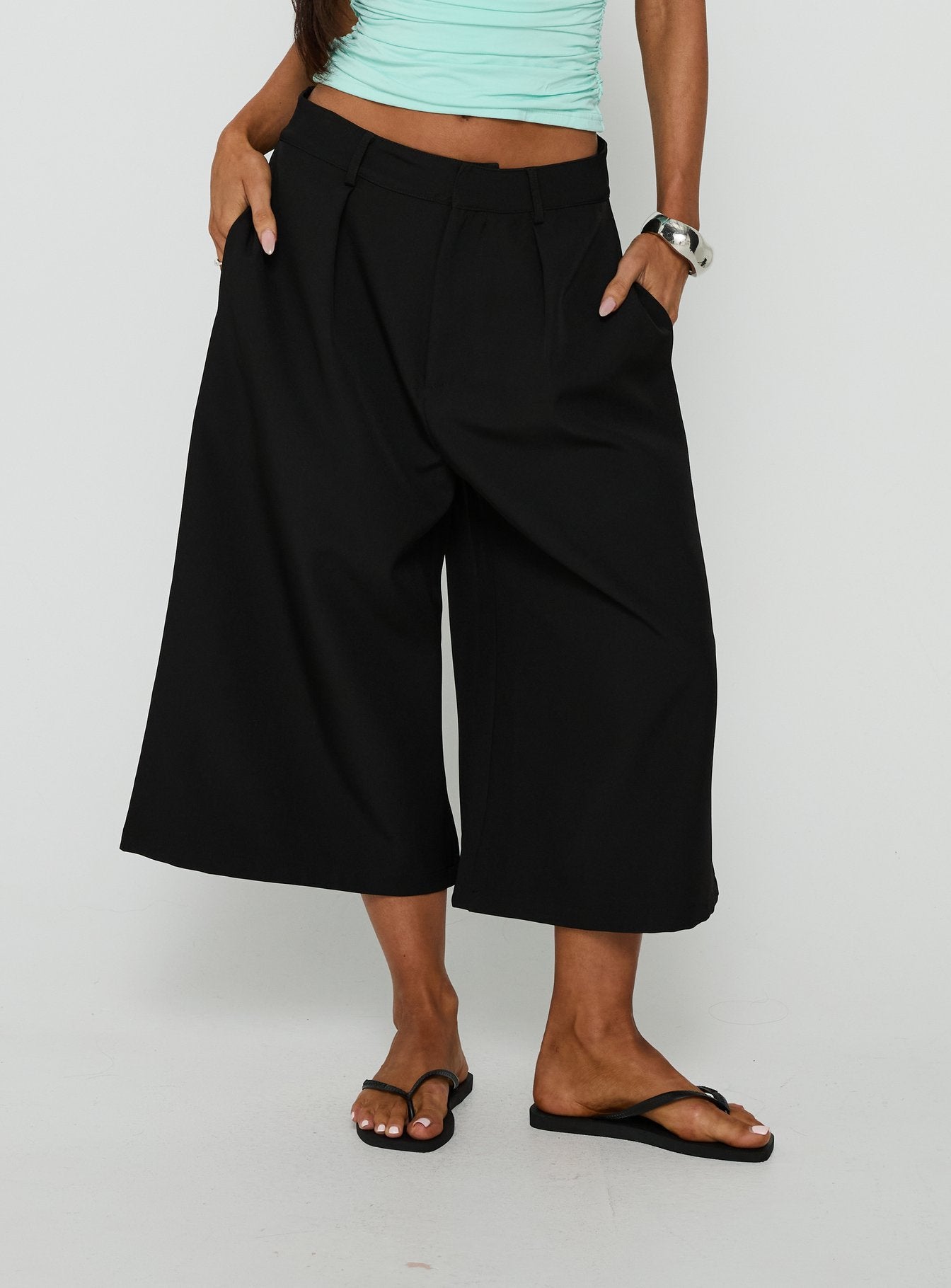 Featuring the Busy Busy Low Baggy Capri Pant Black in womens-regular-pants with low-rise product Princess Polly