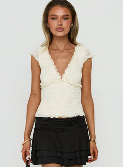 Azira Short Sleeve Frill Detail Top Cream